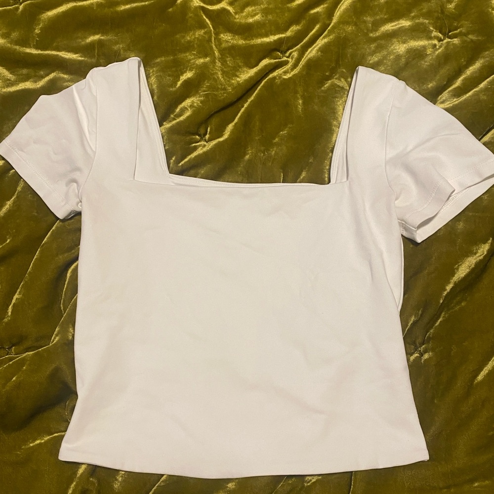 Babaton / Aritzia Contour White Square Neck Short Sleeve Top